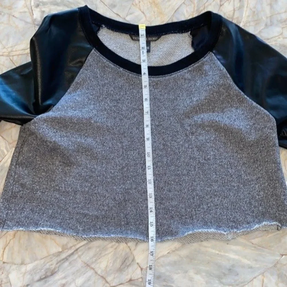 Victoria’s Secret Gray/Faux Leather Sweatshirt Short Medium - Picture 2 of 10